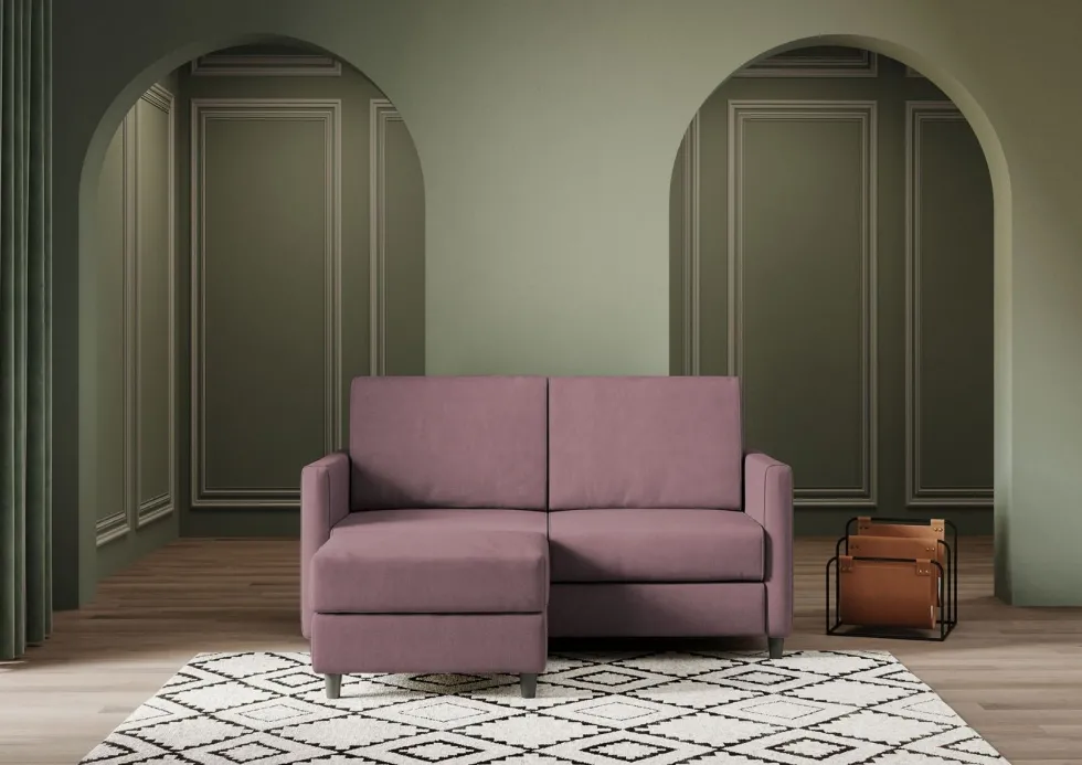 Divano 158x85cm design a due posti per salotto con pouf versatile prugna DI27