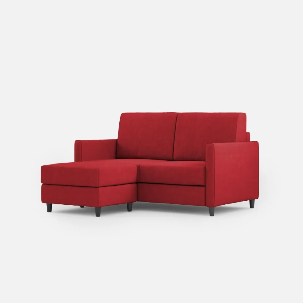 Divano 158x85cm design a due posti per salotto con pouf versatile rosso DI27