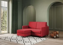 Divano 158x85cm design a due posti per salotto con pouf versatile rosso DI27