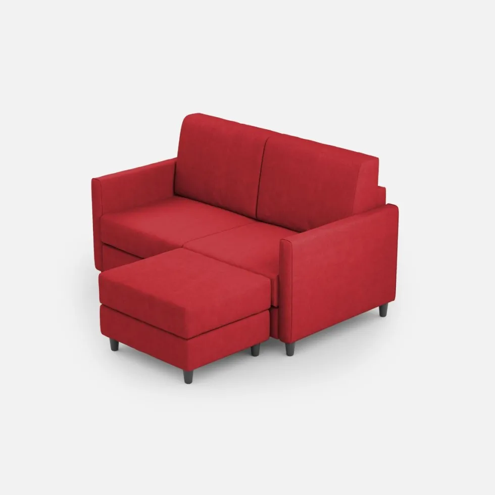Divano 158x85cm design a due posti per salotto con pouf versatile rosso DI27