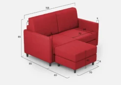Divano 158x85cm design a due posti per salotto con pouf versatile rosso DI27