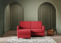 Divano 158x85cm design a due posti per salotto con pouf versatile rosso DI27