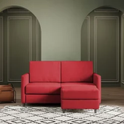 Divano 158x85cm design a due posti per salotto con pouf versatile rosso DI27