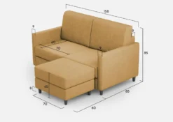 Divano 158x85cm design a due posti per salotto con pouf versatile ocra DI27