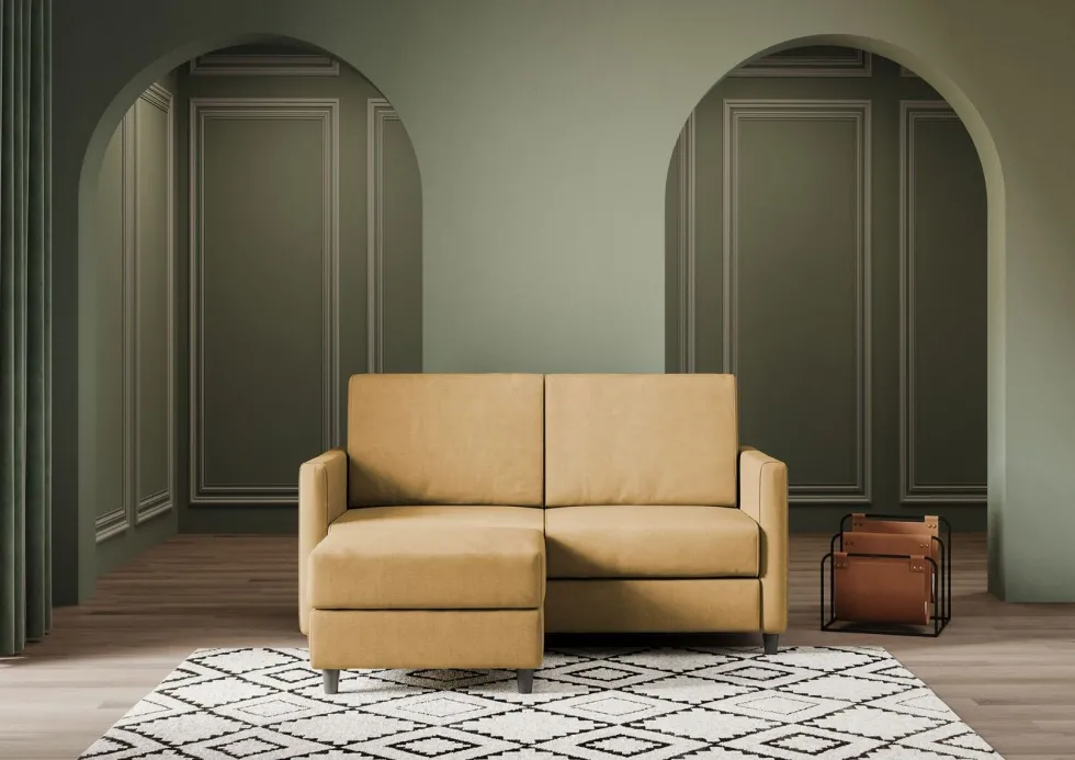 Divano 158x85cm design a due posti per salotto con pouf versatile ocra DI27