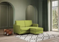 Divano 158x85cm design a due posti per salotto con pouf versatile verde DI27
