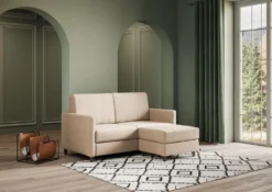 Divano 158x85cm design a due posti per salotto con pouf versatile beige DI27