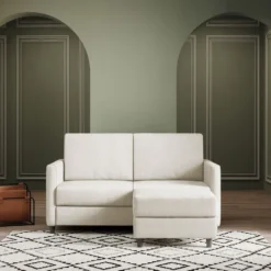 Divano 158x85cm design a due posti per salotto con pouf versatile bianco latte DI27