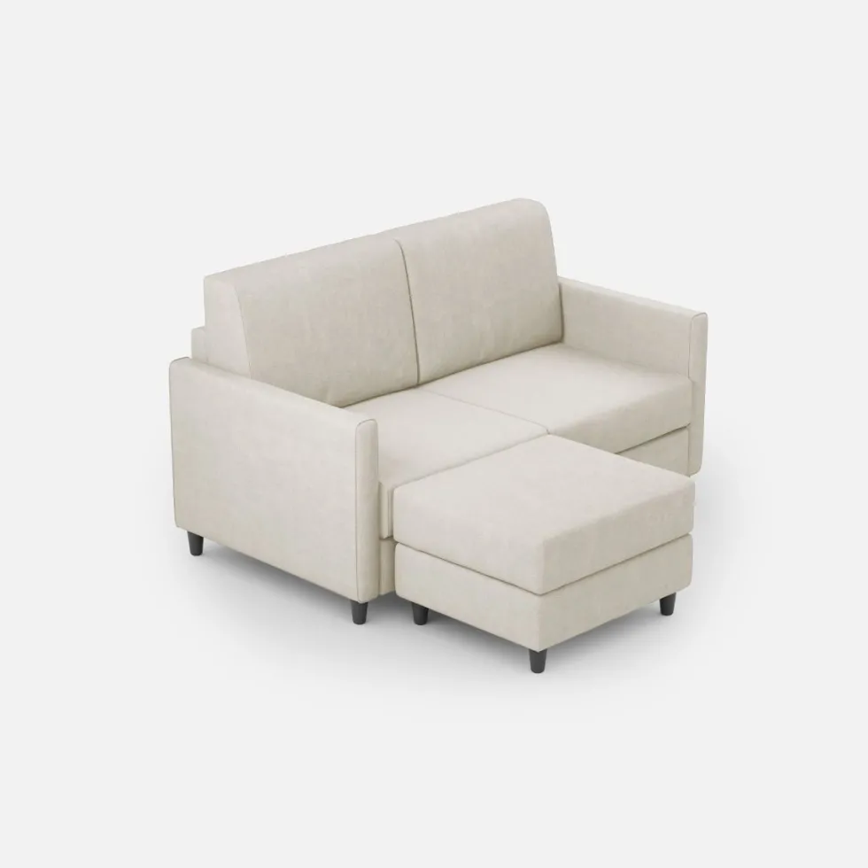 Divano 158x85cm design a due posti per salotto con pouf versatile bianco latte DI27