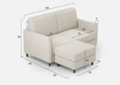 Divano 158x85cm design a due posti per salotto con pouf versatile bianco latte DI27