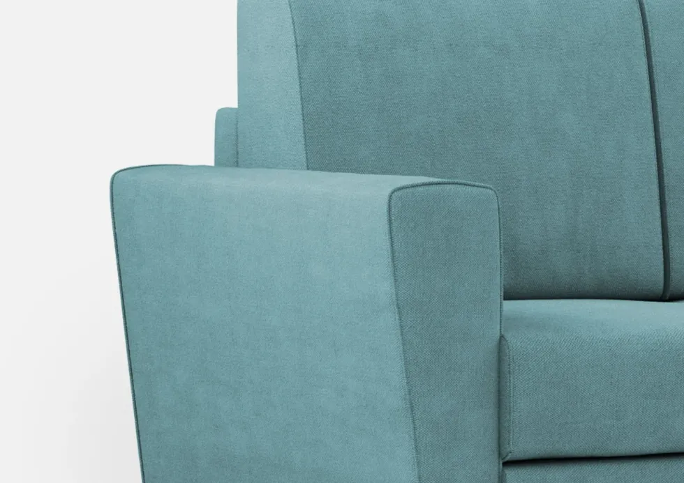 Divano 152x85cm design a due posti piccolo con pouf e stoffa idrorepellente blu petrolio DI37