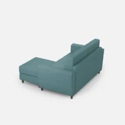 Divano 152x85cm design a due posti piccolo con pouf e stoffa idrorepellente blu petrolio DI37