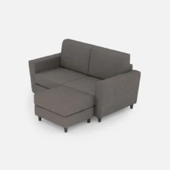 Divano 152x85cm design a due posti piccolo con pouf e stoffa idrorepellente grigio DI37