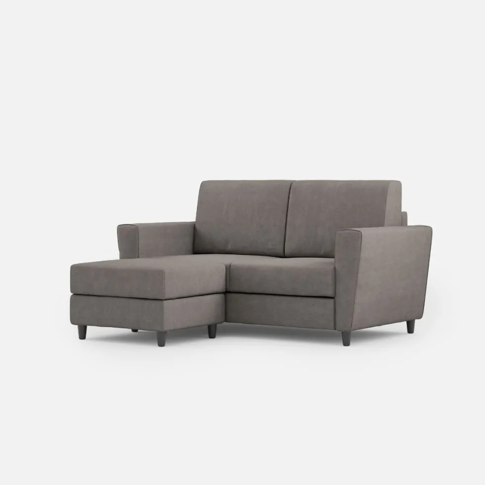 Divano 152x85cm design a due posti piccolo con pouf e stoffa idrorepellente grigio DI37