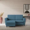 Divano 152x85cm design a due posti piccolo con pouf e stoffa idrorepellente blu avio DI37