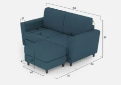 Divano 152x85cm design a due posti piccolo con pouf e stoffa idrorepellente blu avio DI37