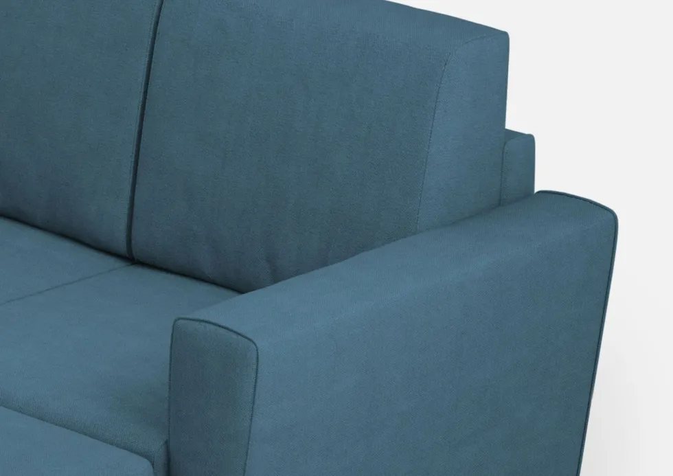 Divano 152x85cm design a due posti piccolo con pouf e stoffa idrorepellente blu avio DI37