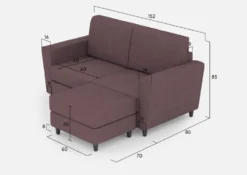 Divano 152x85cm design a due posti piccolo con pouf e stoffa idrorepellente prugna DI37