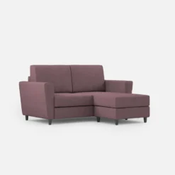 Divano 152x85cm design a due posti piccolo con pouf e stoffa idrorepellente prugna DI37