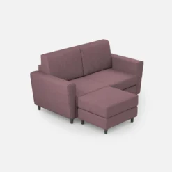Divano 152x85cm design a due posti piccolo con pouf e stoffa idrorepellente prugna DI37