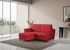 Divano 152x85cm design a due posti piccolo con pouf e stoffa idrorepellente rosso DI37