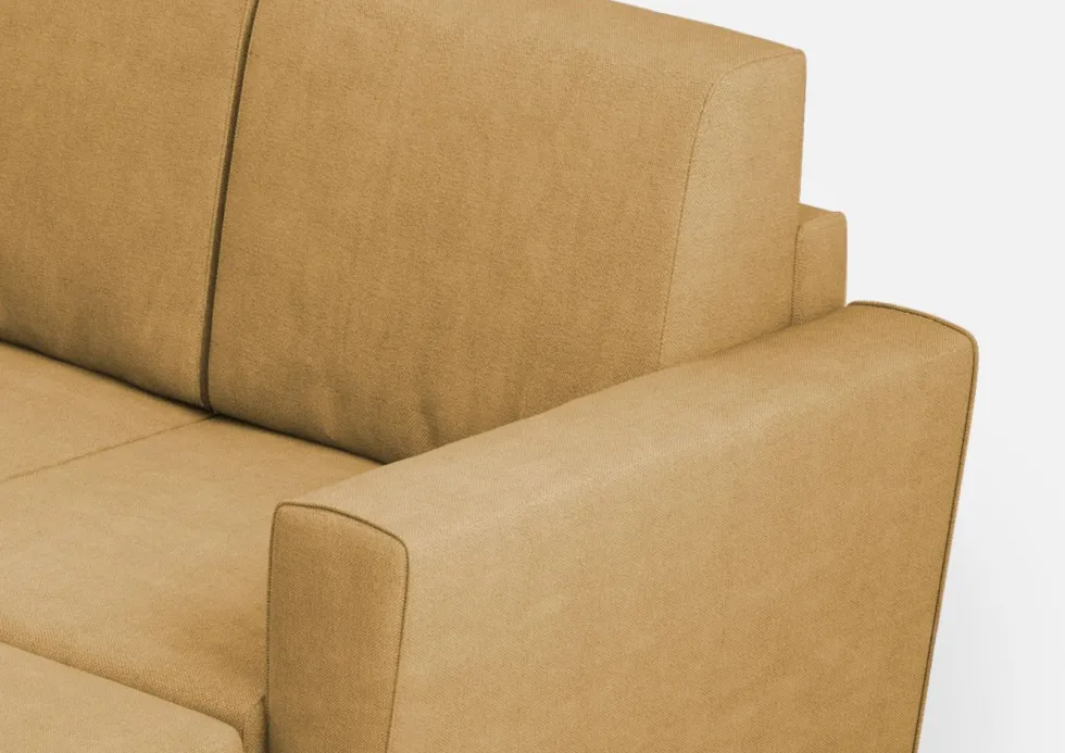 Divano 152x85cm design a due posti piccolo con pouf e stoffa idrorepellente ocra DI37