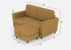 Divano 152x85cm design a due posti piccolo con pouf e stoffa idrorepellente ocra DI37