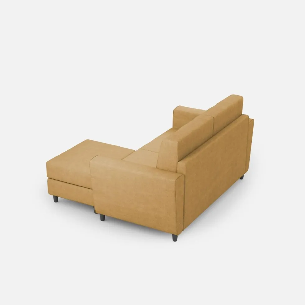 Divano 152x85cm design a due posti piccolo con pouf e stoffa idrorepellente ocra DI37