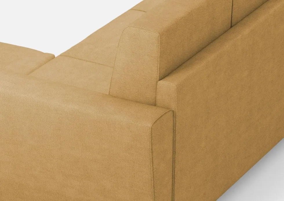 Divano 152x85cm design a due posti piccolo con pouf e stoffa idrorepellente ocra DI37