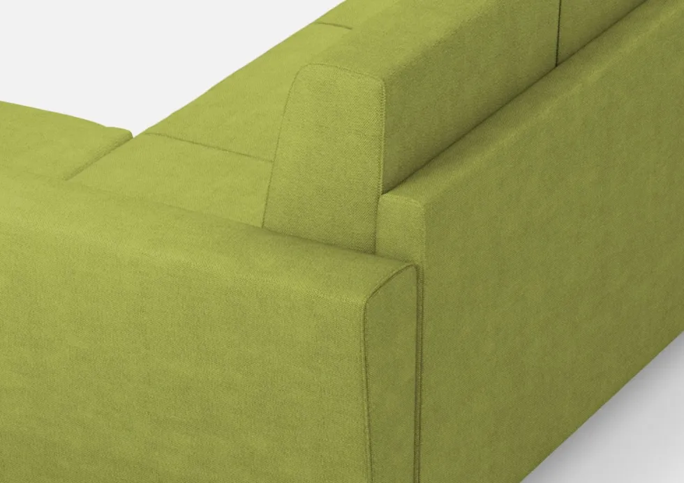 Divano 152x85cm design a due posti piccolo con pouf e stoffa idrorepellente verde DI37