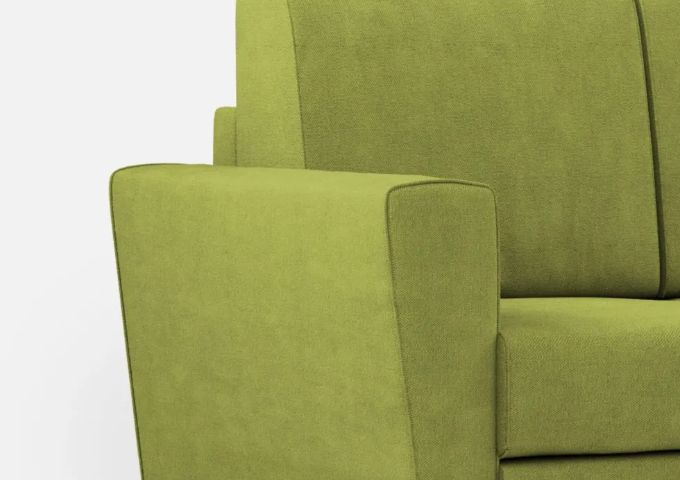 Divano 152x85cm design a due posti piccolo con pouf e stoffa idrorepellente verde DI37