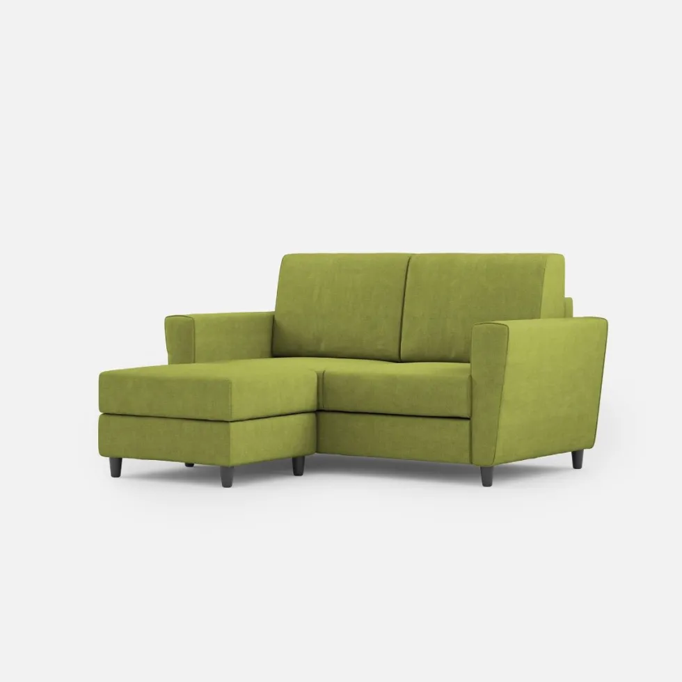 Divano 152x85cm design a due posti piccolo con pouf e stoffa idrorepellente verde DI37