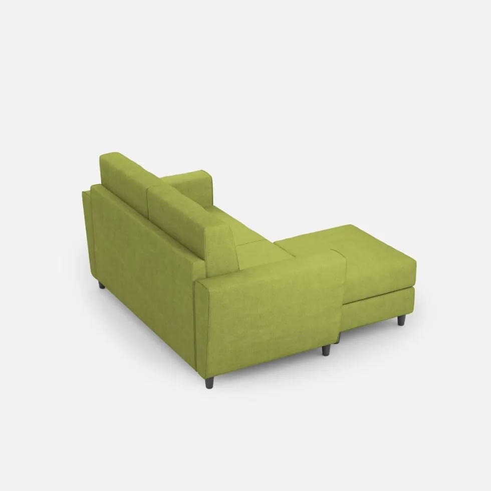Divano 152x85cm design a due posti piccolo con pouf e stoffa idrorepellente verde DI37