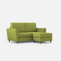 Divano 152x85cm design a due posti piccolo con pouf e stoffa idrorepellente verde DI37