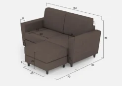 Divano 152x85cm design a due posti piccolo con pouf e stoffa idrorepellente talpa DI37