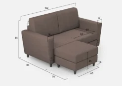 Divano 152x85cm design a due posti piccolo con pouf e stoffa idrorepellente talpa DI37
