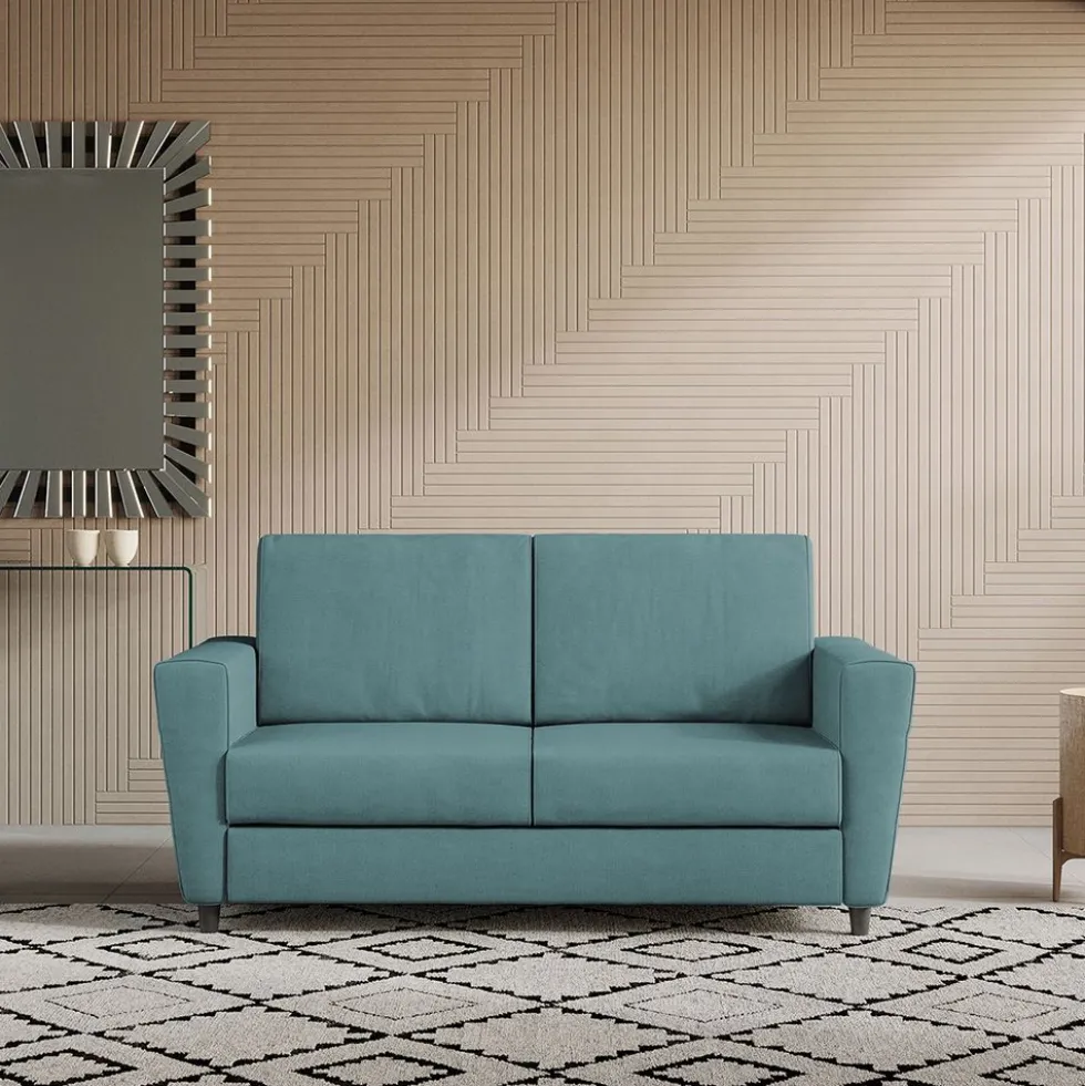 Divano 152x85cm design a due posti piccolo con stoffa idrorepellente blu petrolio DI34