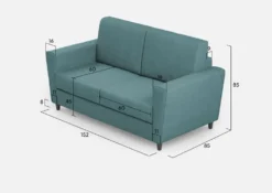 Divano 152x85cm design a due posti piccolo con stoffa idrorepellente blu petrolio DI34