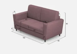 Divano 152x85cm design a due posti piccolo con stoffa idrorepellente prugna DI34