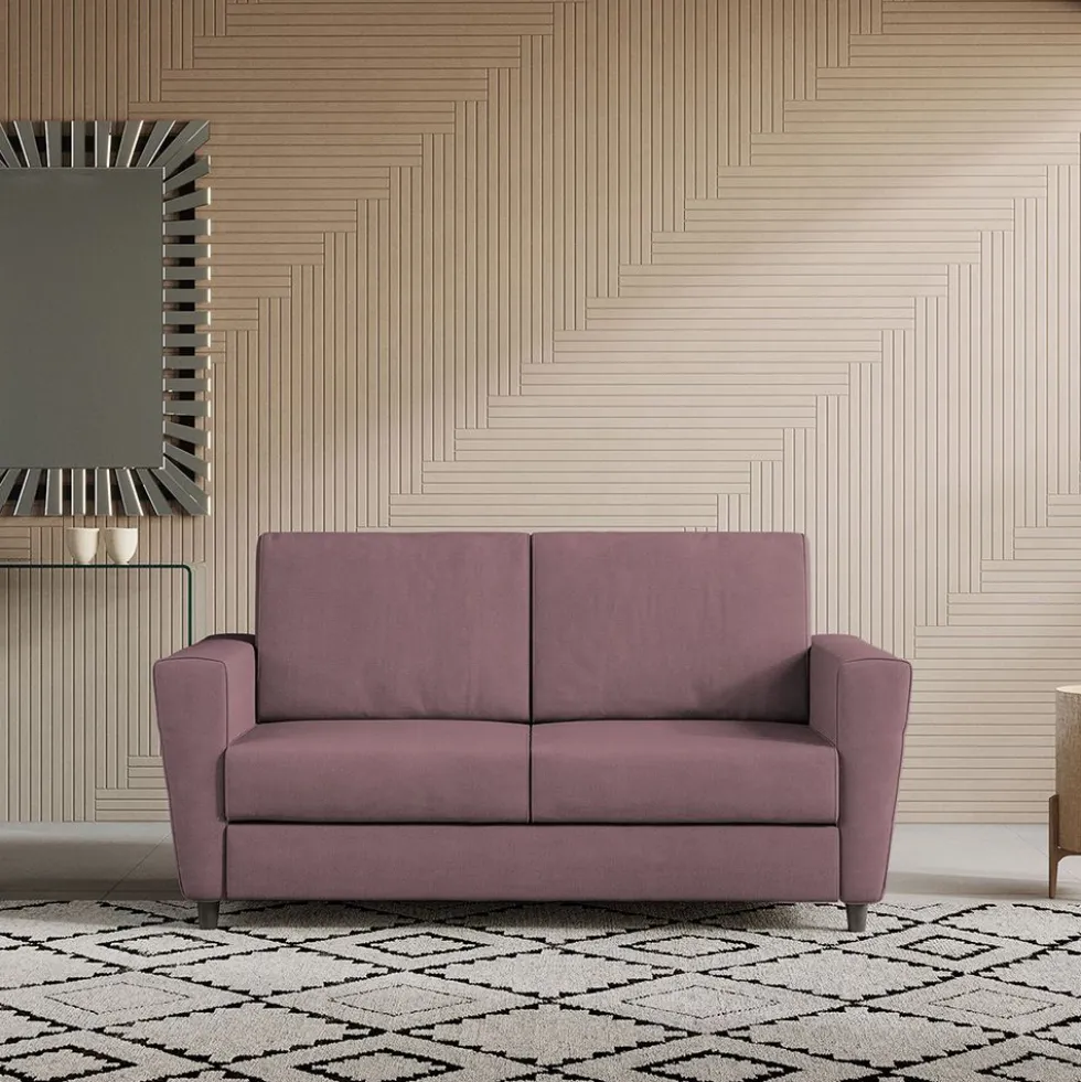 Divano 152x85cm design a due posti piccolo con stoffa idrorepellente prugna DI34