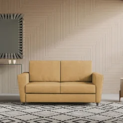 Divano 152x85cm design a due posti piccolo con stoffa idrorepellente ocra DI34