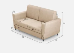 Divano 152x85cm design a due posti piccolo con stoffa idrorepellente beige DI34