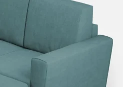 Divano 212x85cm design a tre posti con piedini in legno e pouf idrorepellente blu petrolio DI39