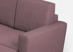 Divano 212x85cm design a tre posti con piedini in legno e pouf idrorepellente prugna DI39