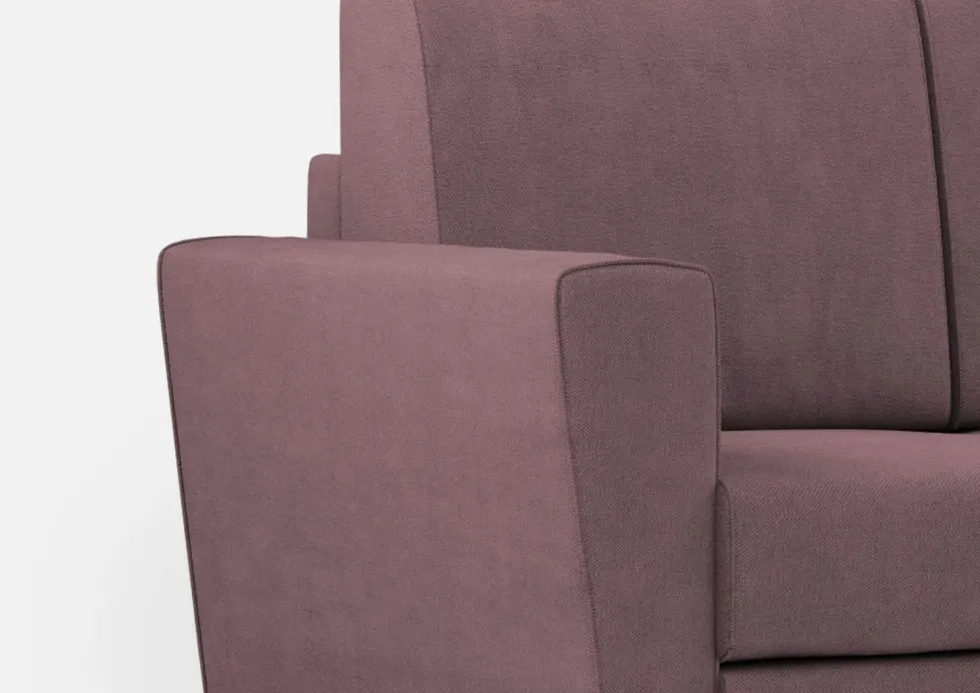 Divano 212x85cm design a tre posti con piedini in legno e pouf idrorepellente prugna DI39