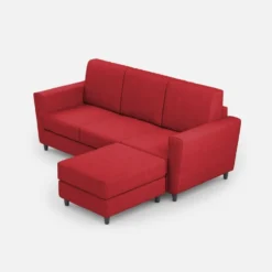 Divano 212x85cm design a tre posti con piedini in legno e pouf idrorepellente rosso DI39