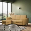 Divano 212x85cm design a tre posti con piedini in legno e pouf idrorepellente ocra DI39