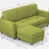 Divano 212x85cm design a tre posti con piedini in legno e pouf idrorepellente verde DI39