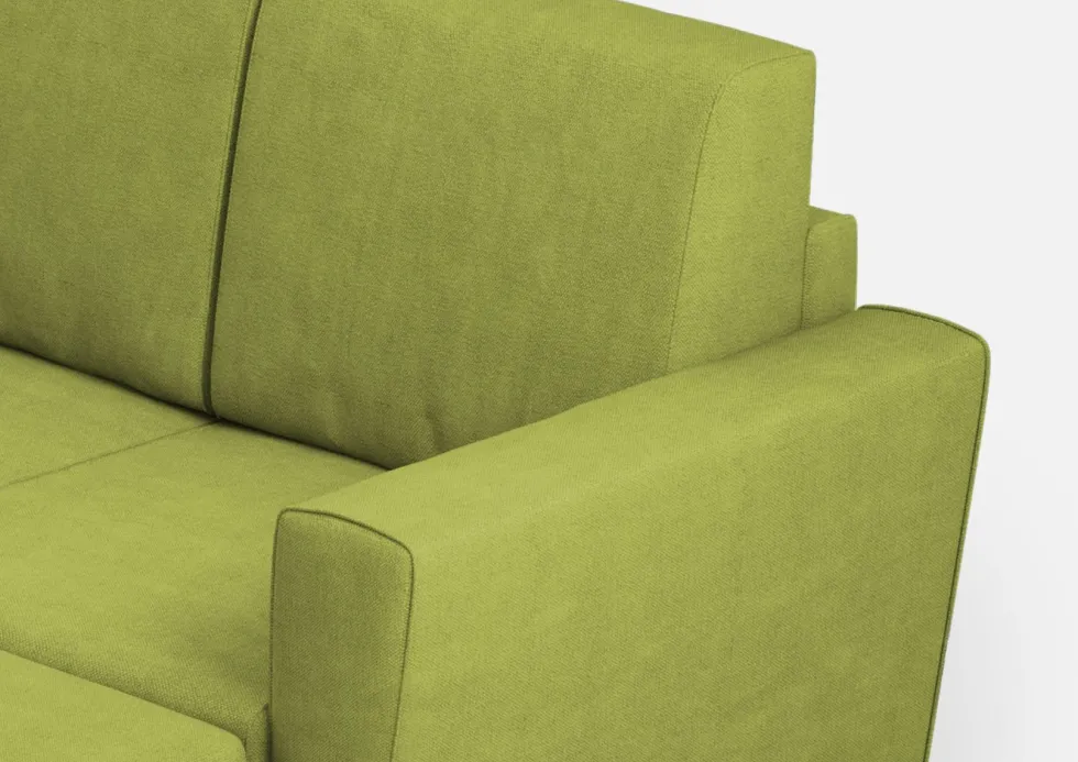 Divano 212x85cm design a tre posti con piedini in legno e pouf idrorepellente verde DI39