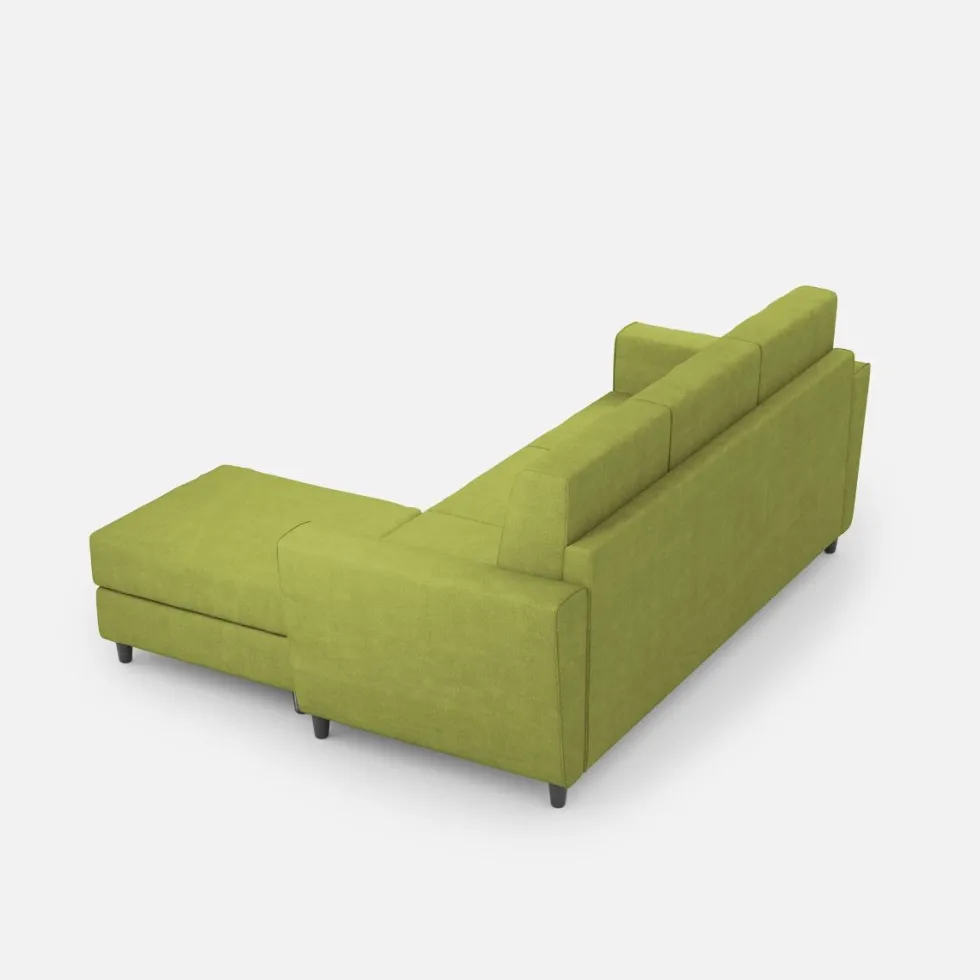 Divano 212x85cm design a tre posti con piedini in legno e pouf idrorepellente verde DI39